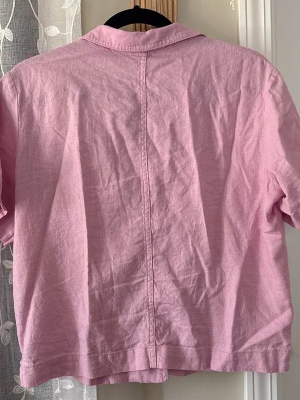 Pink Cropped Sleeve Button-Up Top - Picture 3 of 3